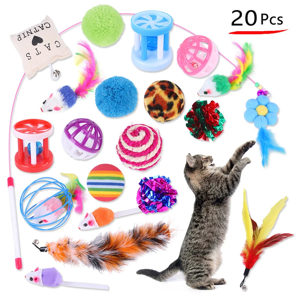 S11f878cd3405481488ec7a0bd61850e3E.webp DualPet Kitten Toys Variety Cat Toy Combination Set Cat Toy Funny Cat Stick Sisal Mouse Bell Ball Cat Supplies 20 Piece Set anti - Image 1