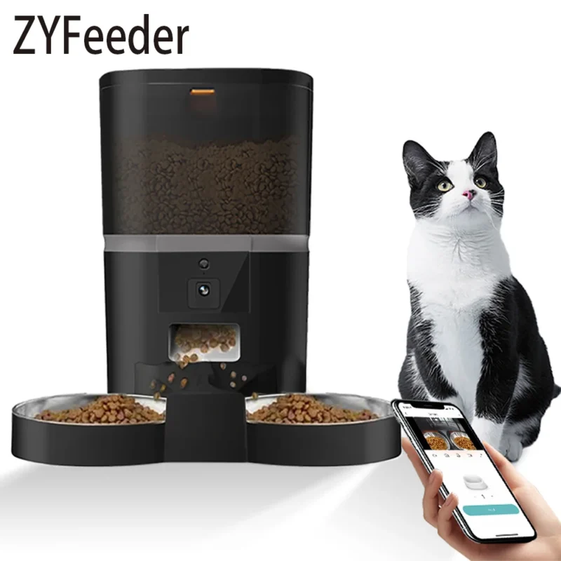 4L smart pet feeder with camera and dual bowls
