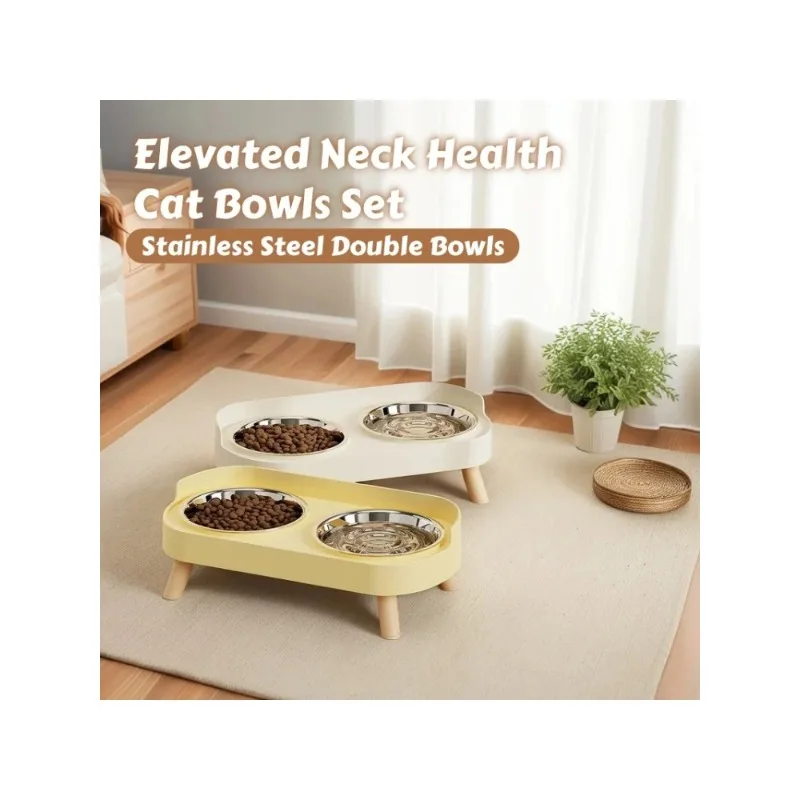 S3db05b0304bb42f7a6cb51264c93d62f3.webp Fashion Pet Food And Water Station Dual Stainless Steel Bowls with Neck Support for Cats And Dogs - Image 1