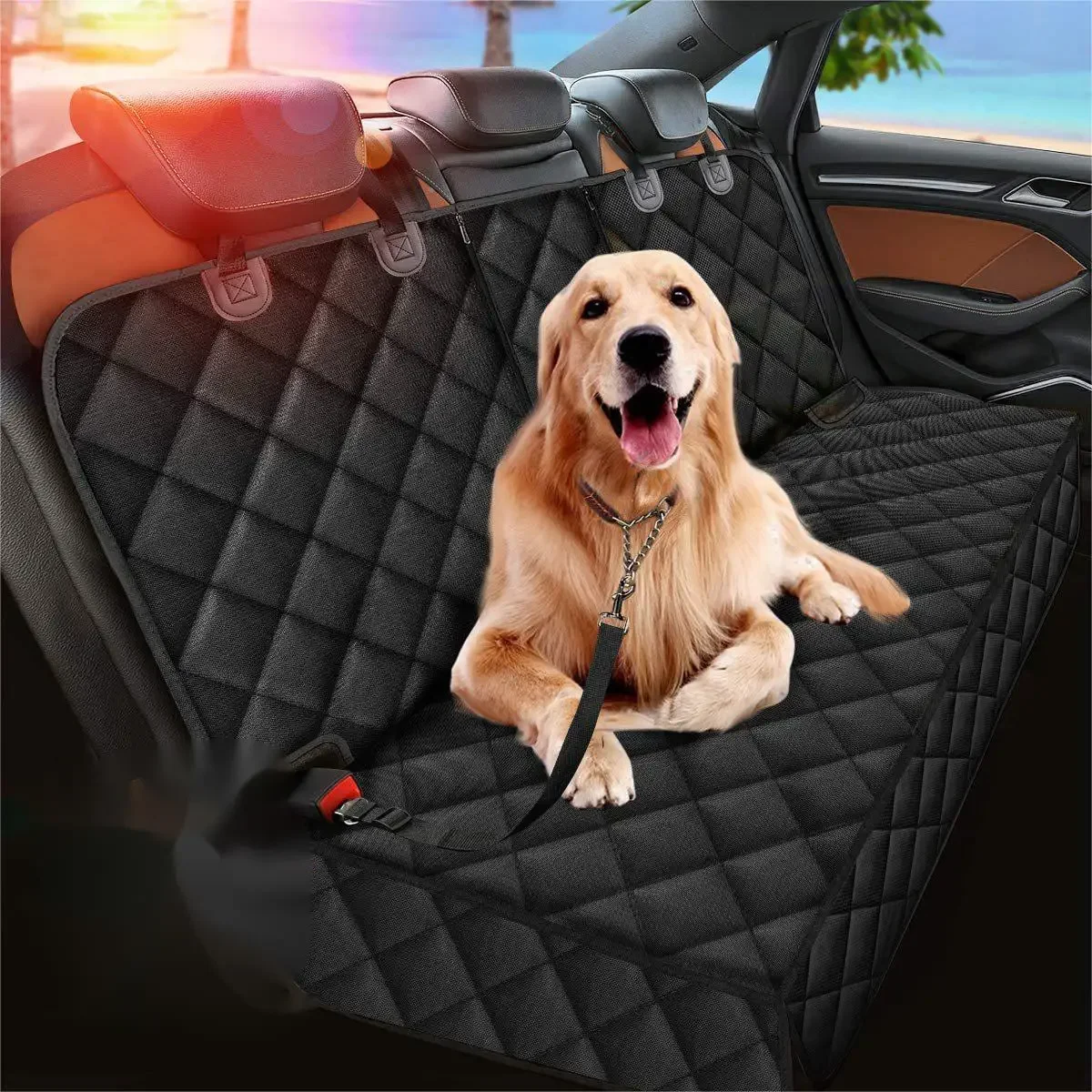 S48e744fc5c5148269dfa4aaae0a49473w.webp Dog Car Rear Seat Protective Cover Waterproof Dirt Resistant Pet Seat Cover Black Shoulder Strap Hammock Pet Travel Mattress - Image 1