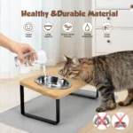 Elevated Cat Bowls with Food Mat 15° Tilted Stand Raised Cat Dishes for Food and Water Feeder 2 Stainless Steel Bowls for Cats - Image 4
