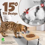 Elevated Cat Bowls with Food Mat 15° Tilted Stand Raised Cat Dishes for Food and Water Feeder 2 Stainless Steel Bowls for Cats - Image 3