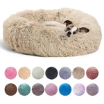 Round plush pet bed for medium and large dogs