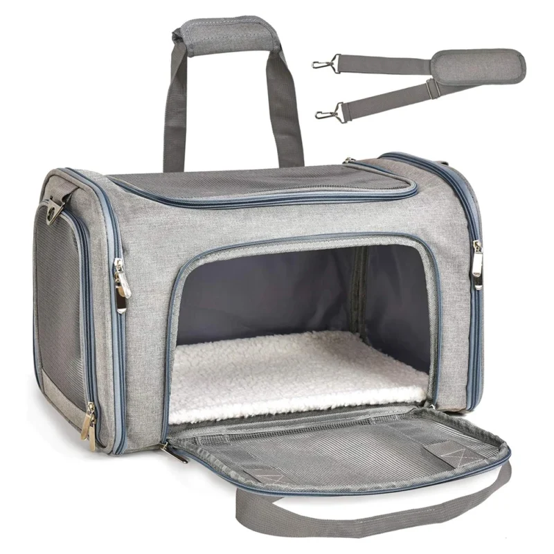 Collapsible soft-sided pet carrier for cats and small dogs