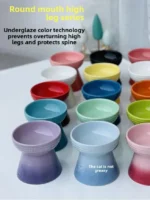 Cool Color Ceramic Pet Bowl High Footed round Mouth Water Bowl Feeding Tray Anti Flip Anti Black Chin for Cats And Dogs