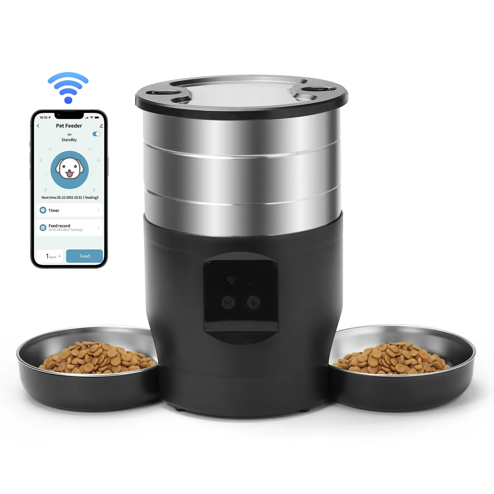 Sc5e57757bbfe48d58dc7b6671e681738F.webp 4.5L automatic pet feeder with two stainless-steel bowls