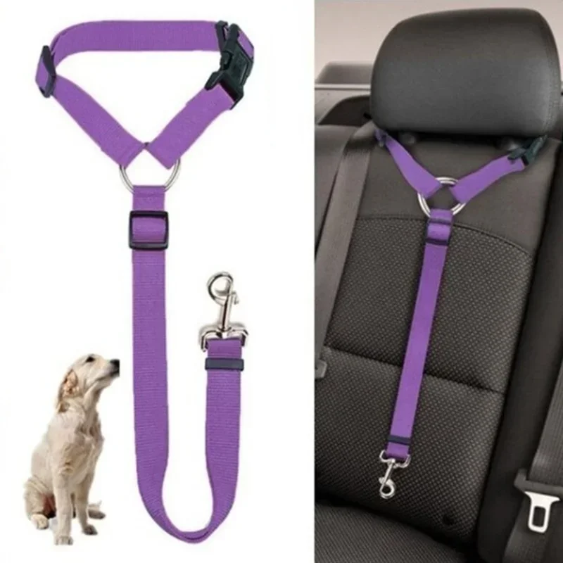 Sca8039ed686f4ead83279ee205360ccdI.webp Solid Color Two-in-one Pet Car Seat Belt Nylon Lead Leash Backseat Safety Belt Adjustable Dogs Harness Collar Pet Accessories - Image 1